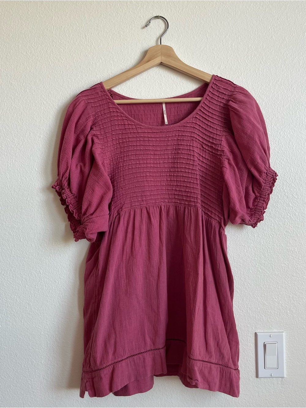 Free People Women's Smocked Puff Sleeve Dress in Dusty Rose